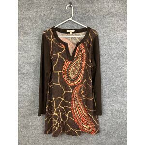 Arugh Sweater Dress Women's XXXL Brown Red Pasley Long Sleeve